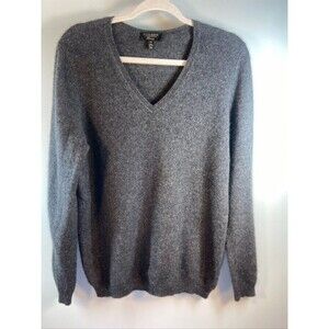 CHARTER CLUB MENS LARGE 100% CASHMERE GRAY SWEATER PULLOVER V NECK